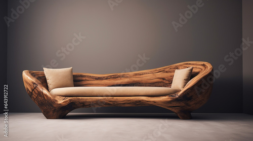 simple handmade unique rustic design sofa made from solid wood on black background photo