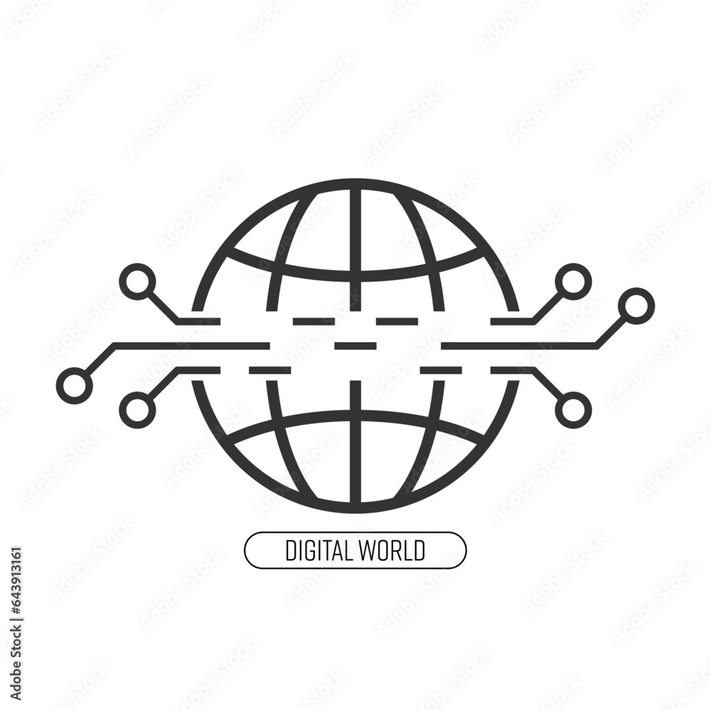 Digital circuit stretch out separated world icon. Digital world concept line Icon. Simple element vector illustration. Digital circuit stretch out separated world icon. Digital world concept line Icon. Simple element vector illustration.