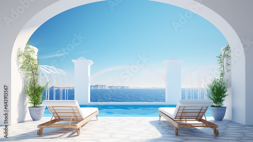 traditional mediterranean architecture under blue clear sky. Summer vacation background