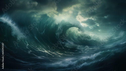 A metaphorical stormy sea, waves crashing and swirling, symbolizing the emotional turbulence within photo