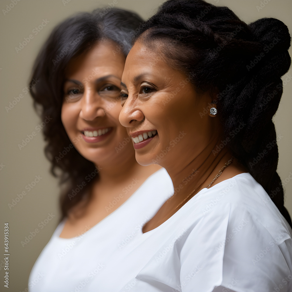 A portrait photo of two attractive female middle aged mixed race nurses. A portrait photo of two attractive female middle aged mixed race nurses.