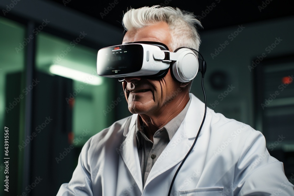 Doctor wearing virtual reality headset innovation of health care and Medical technology, Generate with Ai. Doctor wearing virtual reality headset innovation of health care and Medical technology, Generate with Ai.