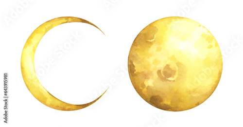 Set of The moon. Watercolor illustration.