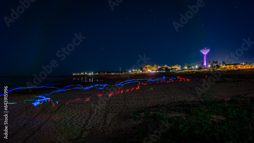 Port Hedland coastline panorama at night, WA, Australia