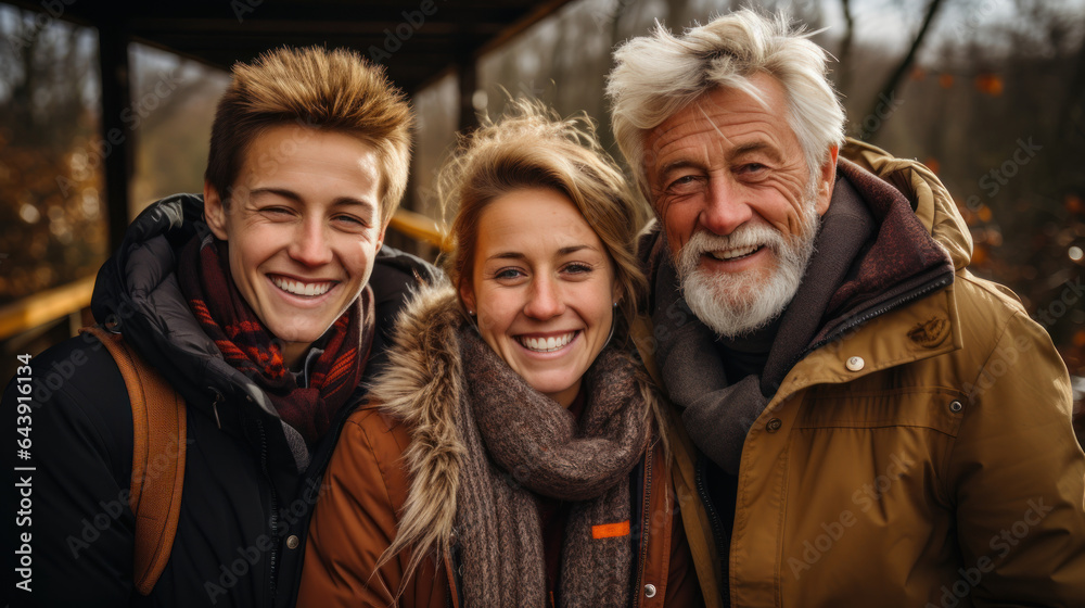 Portrait of a happy multi-generation family of three smiling at the camera. Grandfather and daughters. Portrait of a happy multi-generation family of three smiling at the camera. Grandfather and daughters.