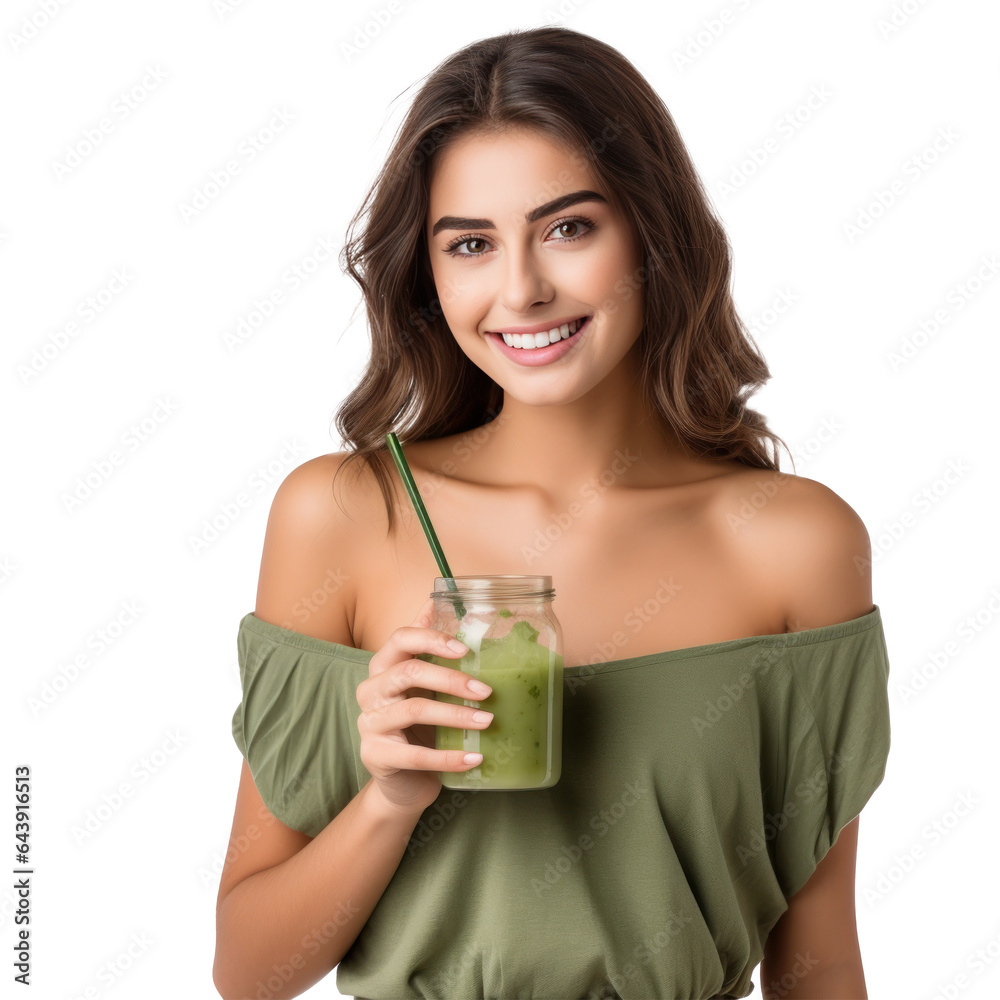 Woman with glass of smoothie in her hand Woman with glass of smoothie in her hand