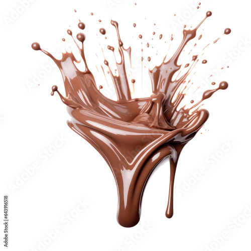 Melting chocolate burst explosion splash in the air. Isolated