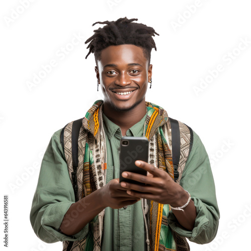 African man holding mobile phone