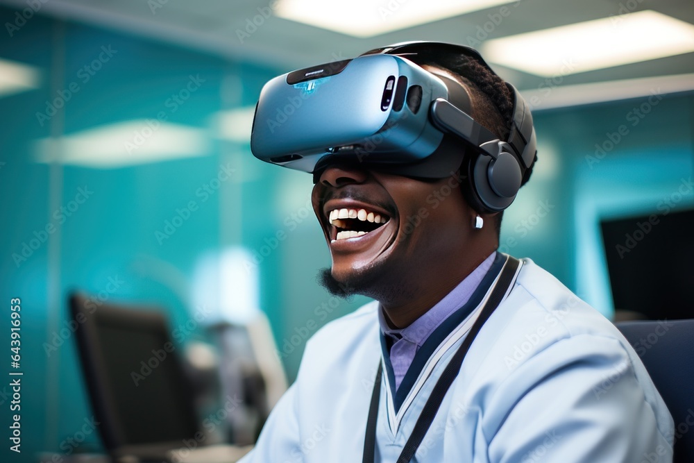 African Doctor wearing virtual reality headset innovation of health care and Medical technology, Generate with Ai African Doctor wearing virtual reality headset innovation of health care and Medical technology, Generate with Ai