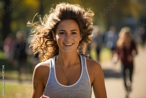 portrait of a woman running in a Marathon