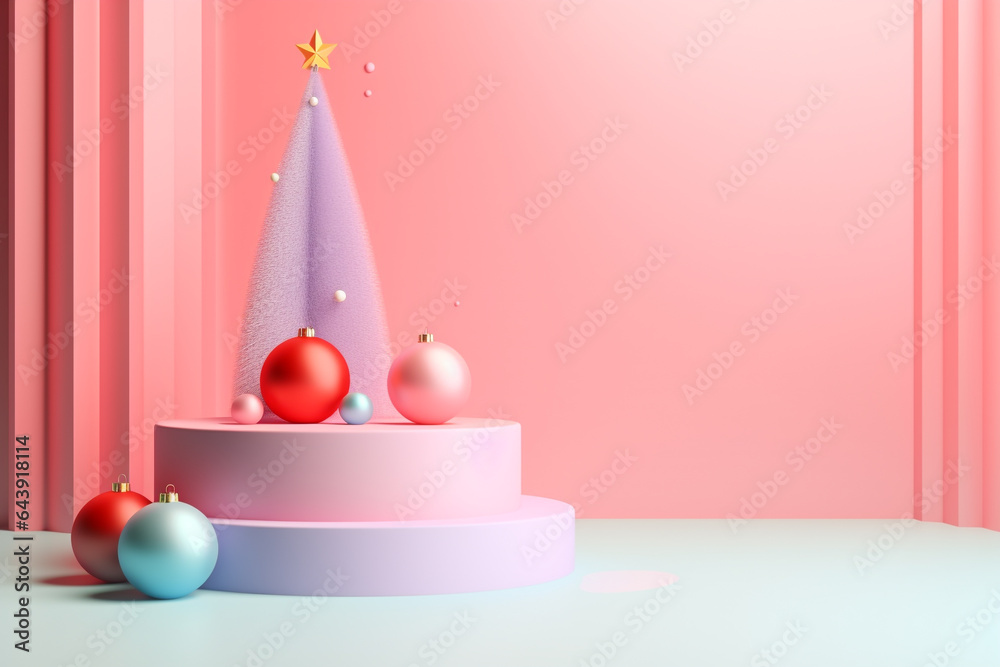 Podium products display background, christmas theme.Created with Generative AI technology. Podium products display background, christmas theme.Created with Generative AI technology.