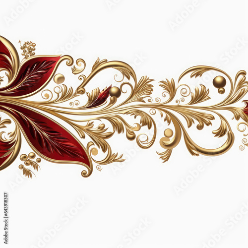 Crimson gold luxury decorative Filigree Elaborate on white Background, AI Generated