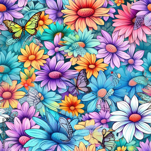 Daisies and butterflies dancing in a whimsical seamless pattern  AI Generated