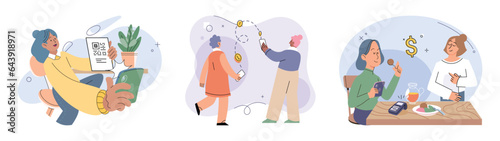 Cashless payment. Vector illustration. Touchless payment methods are especially useful in situations where hygiene is important Retailers are increasingly adopting contactless payment systems to cater
