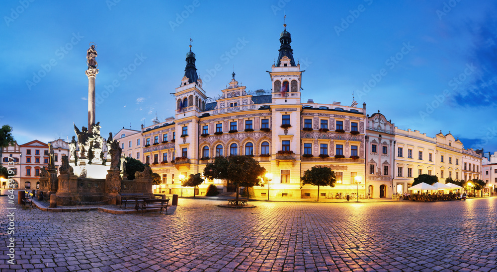 Panorama of town square in Pardubice at night, Czech Republic Panorama of town square in Pardubice at night, Czech Republic