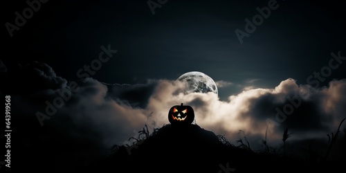 Halloween Night: Moon Resembles Jack-O'-Lantern Amidst Clouds, Casting Dramatic Nighttime Glow
