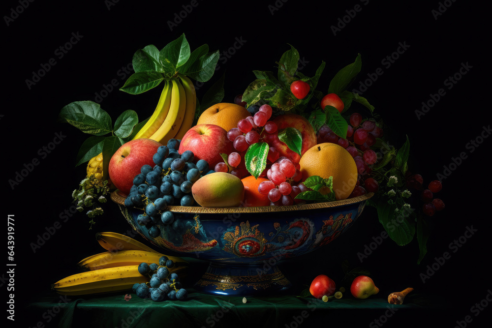 Decorated Lavish Bowl of mix fruits, Generative AI Decorated Lavish Bowl of mix fruits, Generative AI