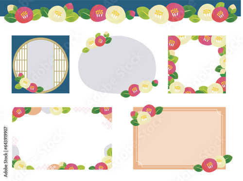 水彩風な椿のフレームセット