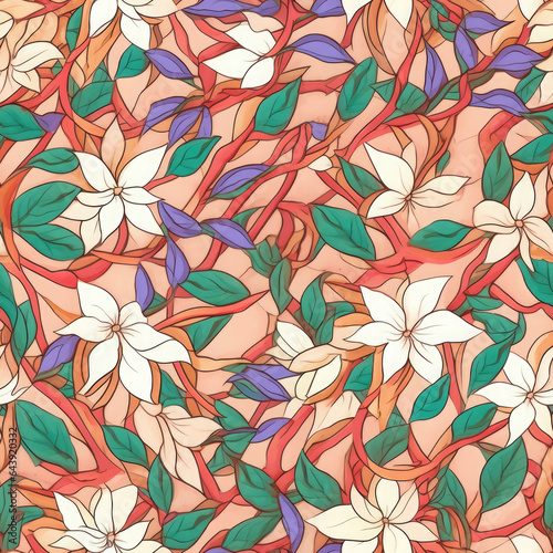 Delicate jasmine vines intertwined with geometric seamless pattern  AI Generated