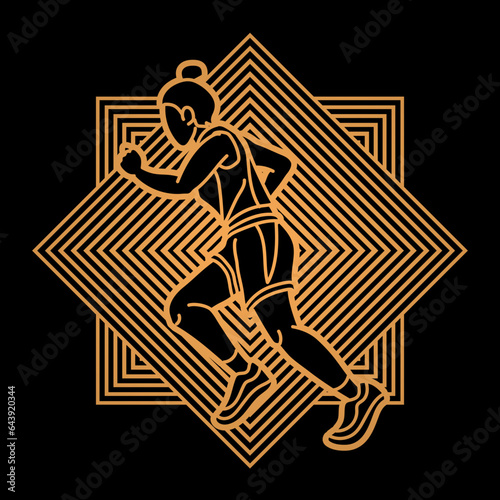 A Woman Start Running Action Marathon Runner Cartoon Female Run Sport Graphic Vector