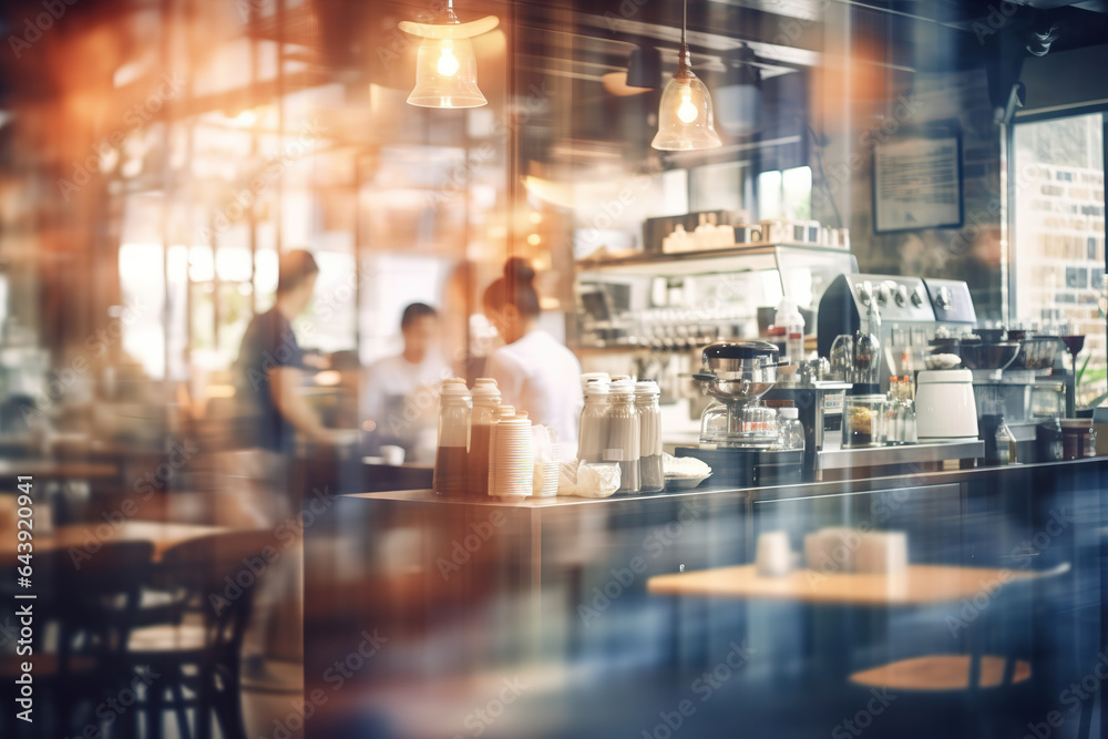 Blur coffee shop or cafe restaurant, Blurred restaurant background with some people and chefs and waiters working Blur coffee shop or cafe restaurant, Blurred restaurant background with some people and chefs and waiters working