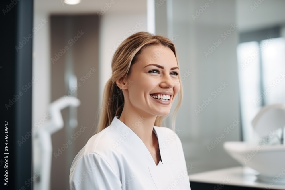 European young woman smiling in dental clinic European young woman smiling in dental clinic