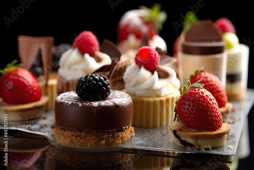 Desserts including chocolate  raspberries  Generative AI