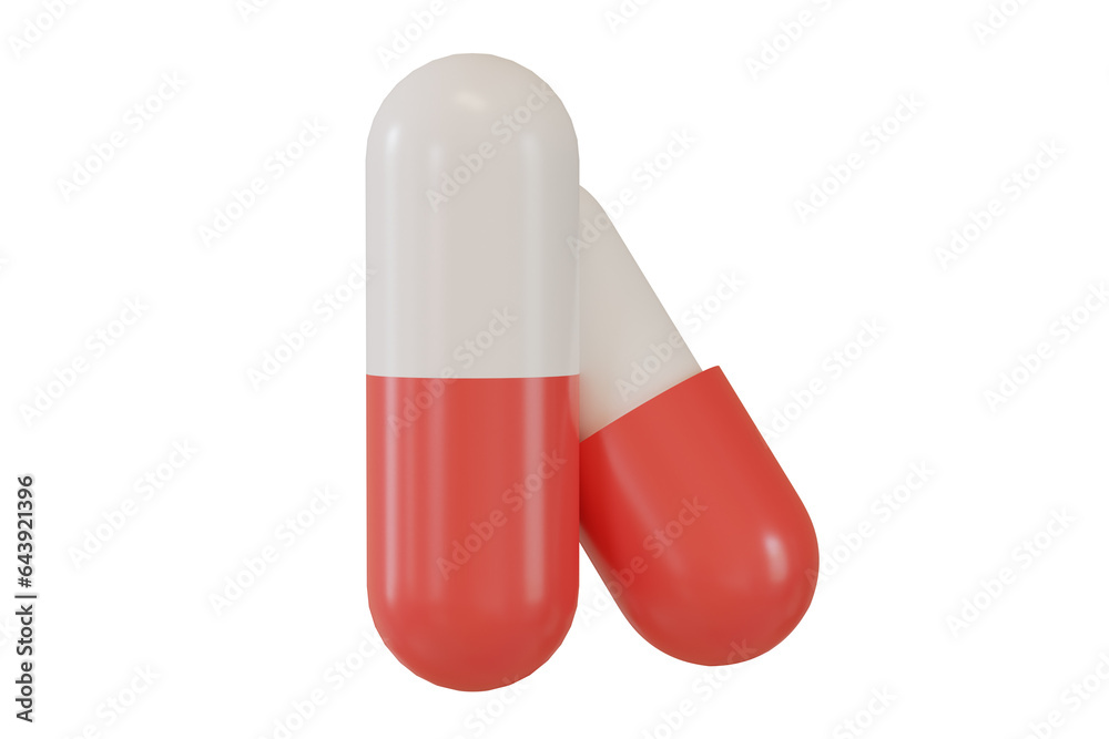 Medicine capsules red and blue colors isolated from the white background for graphic element. 3d render. Medicine capsules red and blue colors isolated from the white background for graphic element. 3d render.