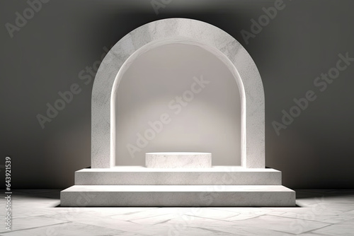 Display Mockup Podium of A white marble arch with a stone arch in the center © shahiddzn