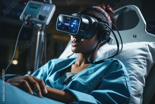 African Female patients Wearing VR headset innovation medical technology, Generate with Ai