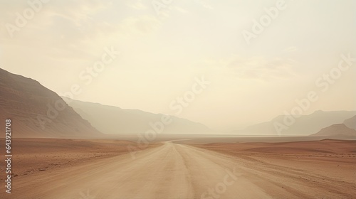Generative AI, lonely road in the desert, aesthetic, muted neutral colors, cacti plants © DELstudio