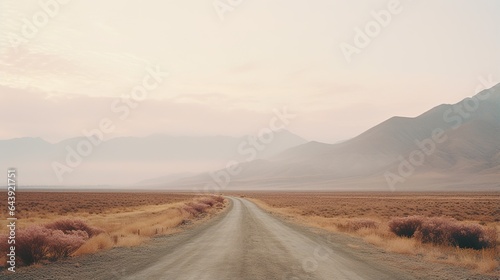 Wallpaper Mural Generative AI, lonely road in the desert, aesthetic, muted neutral colors, cacti plants Torontodigital.ca