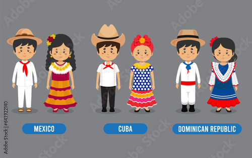 Set of American People Wearing Traditional Outfit