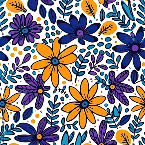 Doodle flower pattern  bright colors  vivid colors  simplistic  hand drawn AI Generated