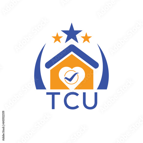 TCU House logo Letter logo and star icon. Blue vector image on white background. KJG house Monogram home logo picture design and best business icon. 
 photo