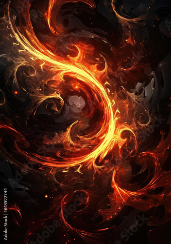 Dynamic swirling patterns and streaks of light, dark black and red colors AI Generated