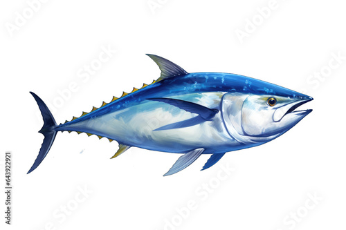 Isolated bluefin tuna swimming on cutout PNG transparent background