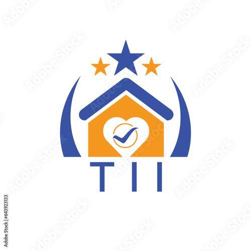 TII House logo Letter logo and star icon. Blue vector image on white background. KJG house Monogram home logo picture design and best business icon. 
 photo