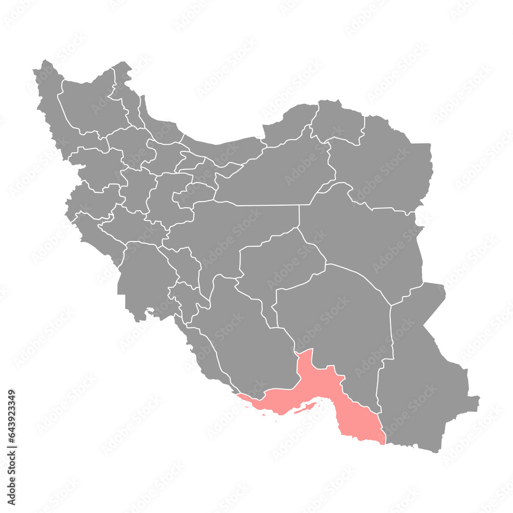 Hormozgan province map, administrative division of Iran. Vector illustration.