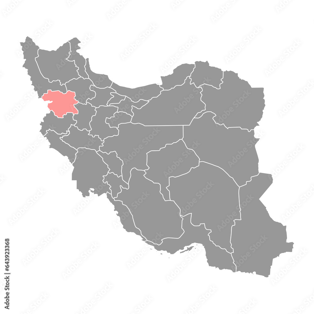 Kurdistan province map, administrative division of Iran. Vector illustration.