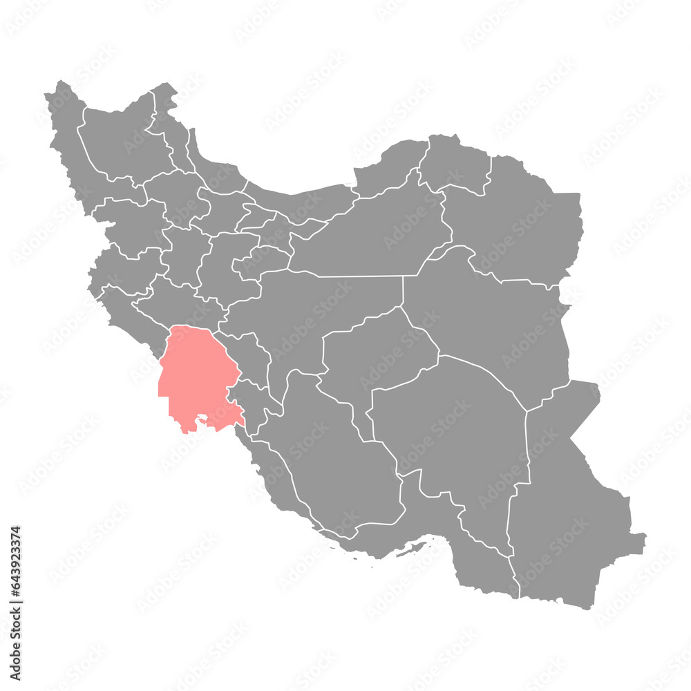 Khuzestan province map, administrative division of Iran. Vector illustration.
