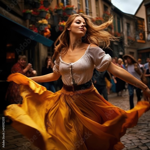 European girl dancing national dance in European clothes © cherezoff