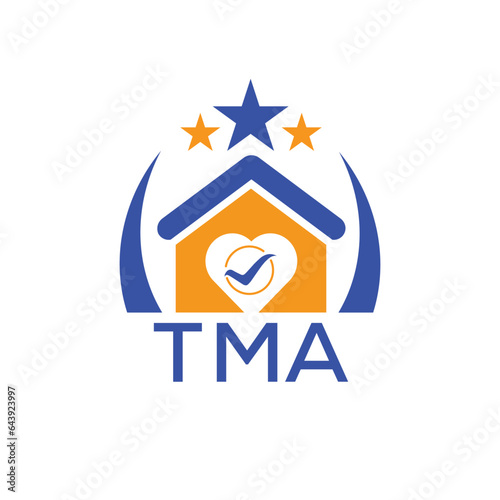 TMA House logo Letter logo and star icon. Blue vector image on white background. KJG house Monogram home logo picture design and best business icon. 

