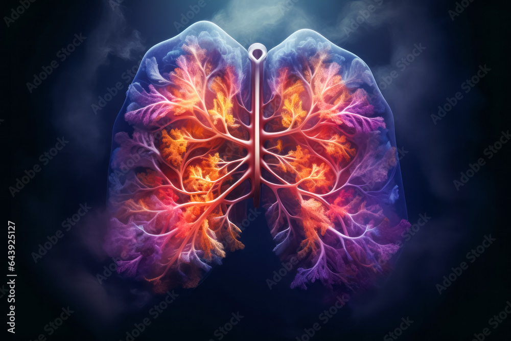 Fototapeta premium art illustration of colorful human lung with smoke. health , ecology concept