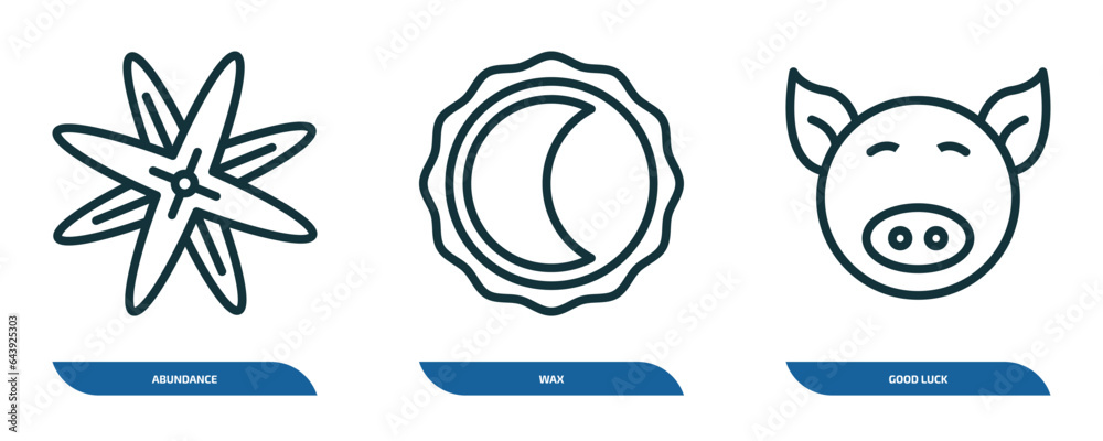set of 3 linear icons from zodiac concept. outline icons such as abundance, wax, good luck vector set of 3 linear icons from zodiac concept. outline icons such as abundance, wax, good luck vector