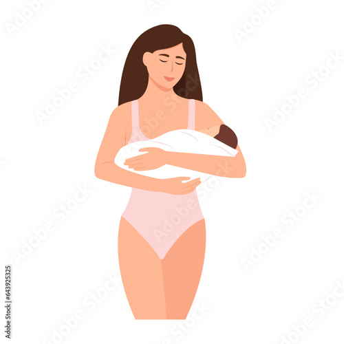 Mom and newborn in her arms. The concept of family, motherhood, pregnancy. Vector illustration isolated on white background