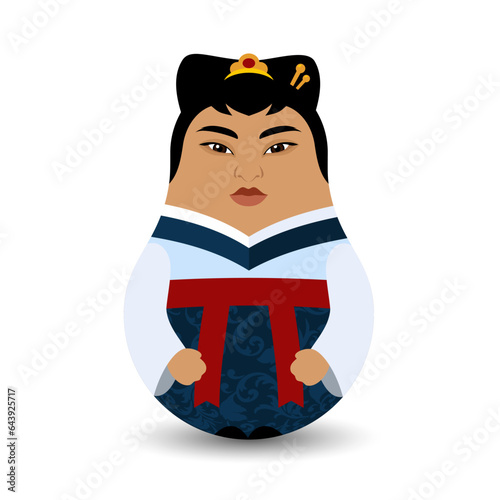 A girl of Asian origin. The girl in the traditional costume of the noble palace is the princess of China - Hanfu. Design tilting toy. Modern kawaii dolls for your business project. Flat vector.