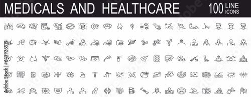 Medical Vector Icons Set. Line Icons, Sign and Symbols. Medicine, Health Care, Internal Organs, Drugs, Symptoms, Dental and Fly. Mobile Concepts and Web Apps. Modern Infographic Logo and Pictogram. 