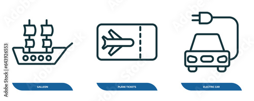 Valokuva set of 3 linear icons from transportation concept