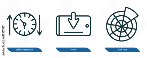 set of 3 linear icons from technology concept. outline icons such as uptime and downtime, receive, color value vector